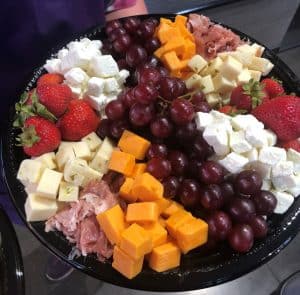 meat, cheese, fruit tray
